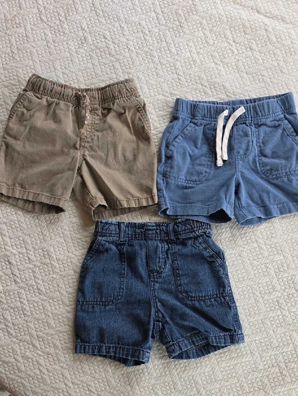 2T Kids Elastic-Waist Shorts Trio - Khaki,Jean & Fabric